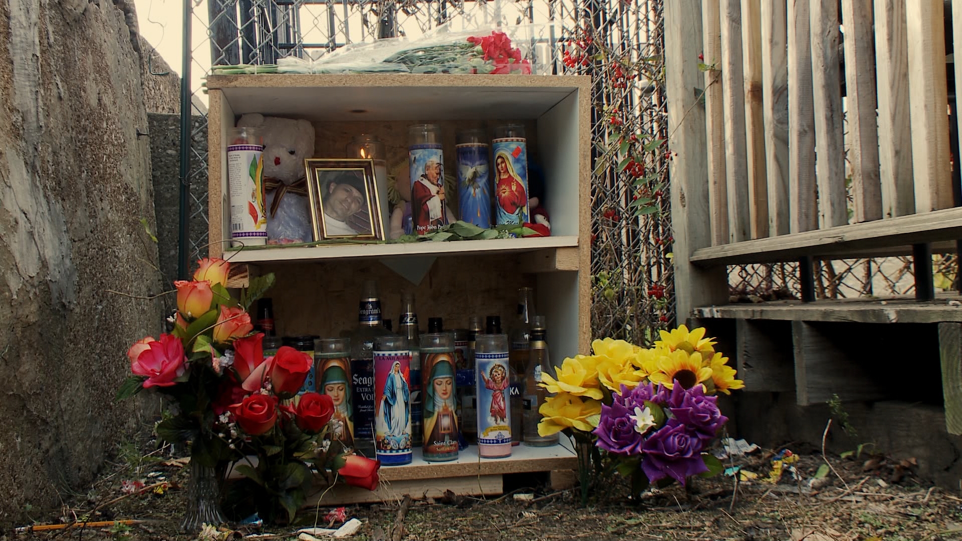 shrine on outdoor bookcase