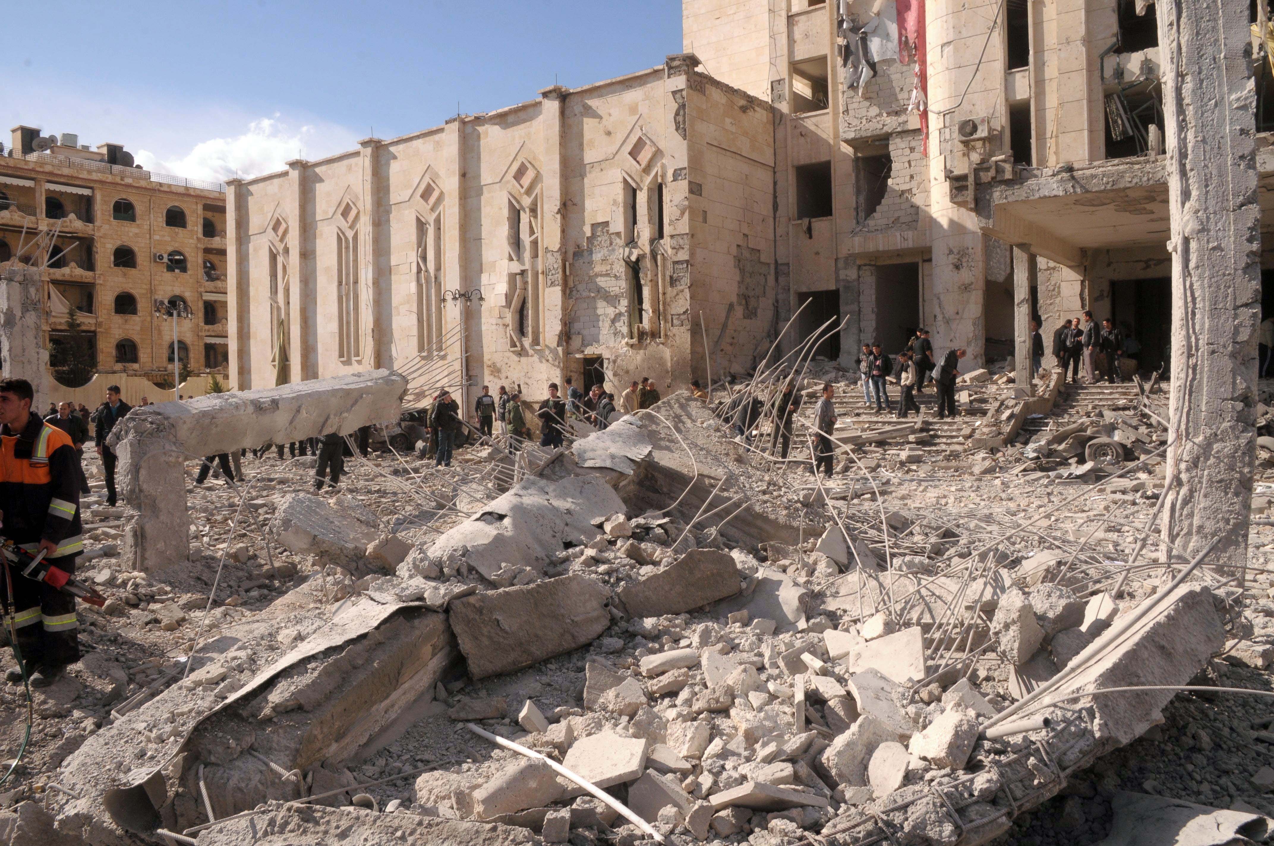Aleppo Bombing of Syrian Military Intel Building