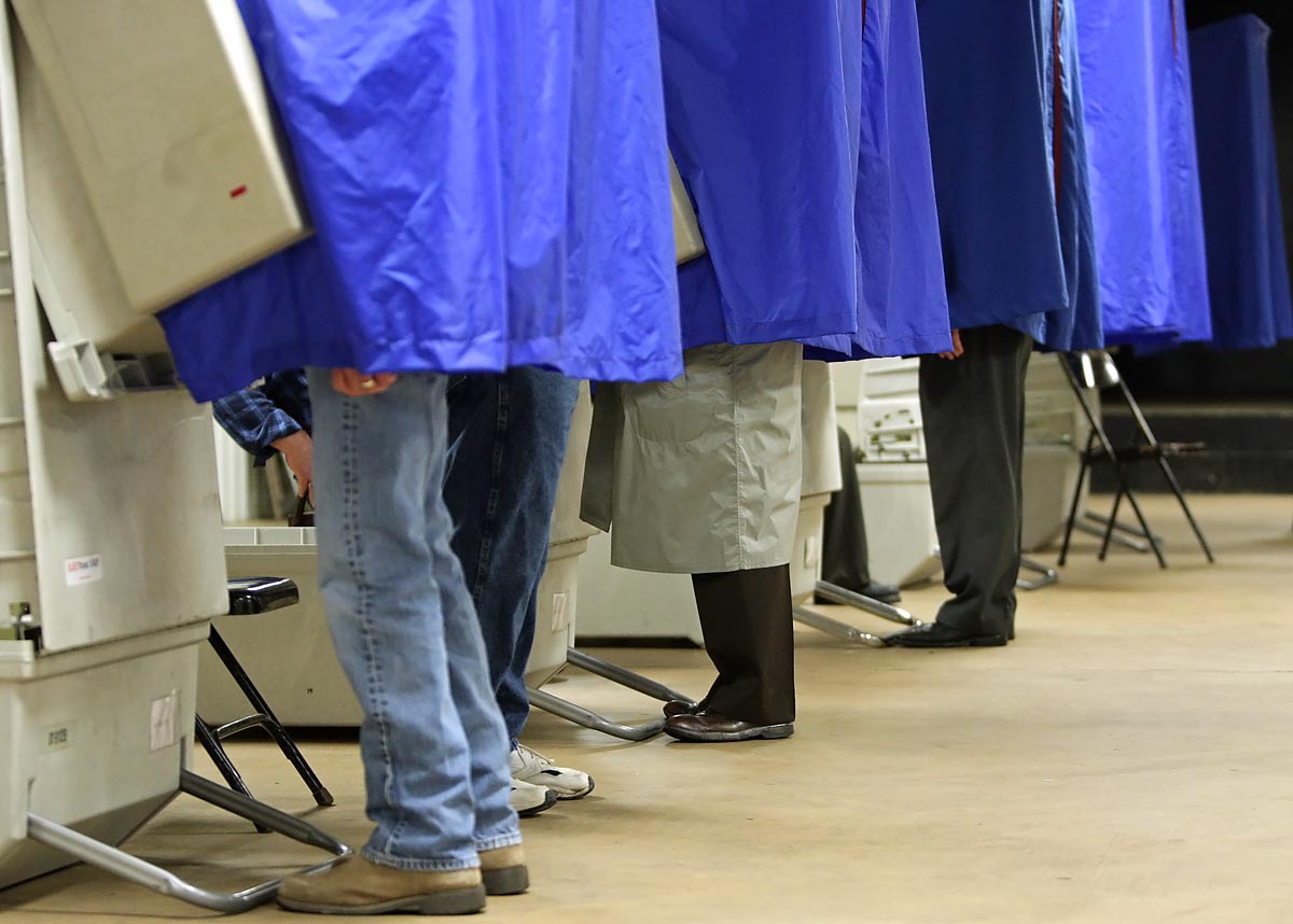 Voters in booths